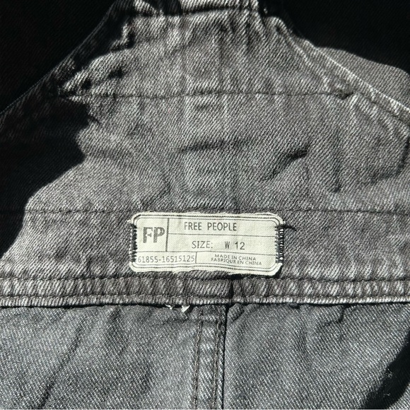 Free People Black Denim Distressed Hem Overall Mini Dress | Size 12 - Picture 6 of 10